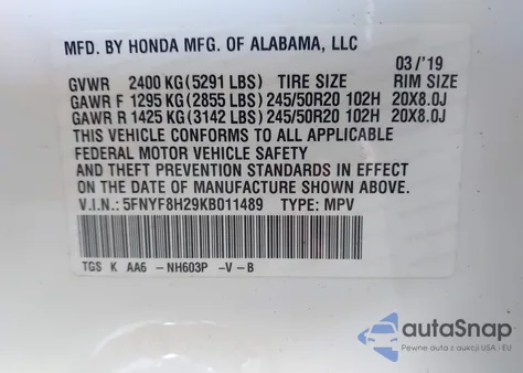2019 Honda Passport Sport z USA, uszkodzony, nr VIN 5FNYF8H29KB011489
